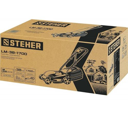STEHER 1700 Вт, 380 мм, газонокосилка сетевая LM-38-1700