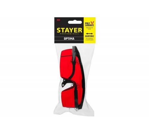 STAYER красный, регулируемые по длине дужки, очки защитные OPTIMA 2-110457_z01