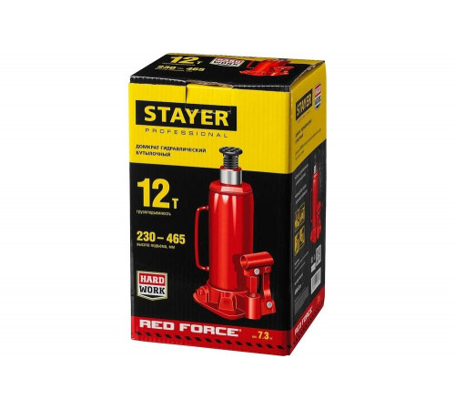 STAYER 12 т, 230-465 мм, домкрат бутылочный гидравлический RED FORCE 43160-12_z01 Professional STAYER 12 т, 230-465 мм, домкрат бутылочный гидравлический RED FORCE 43160-12_z01 Professional