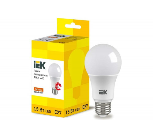 Лампа IEK LED ALFA A60 груша 15Вт 230В 3000К E27 LLA-A60-15-230-30-E27