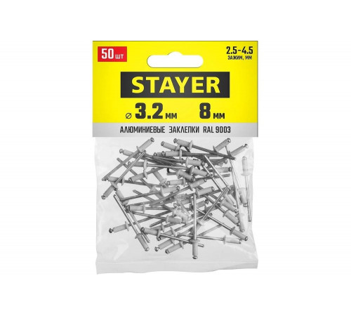 STAYER 3.2 х 8 мм, RAL 9003 белый, 50 шт., алюминиевые заклепки Color-FIX 3125-32-9003 Professional STAYER 3.2 х 8 мм, RAL 9003 белый, 50 шт., алюминиевые заклепки Color-FIX 3125-32-9003 Professional