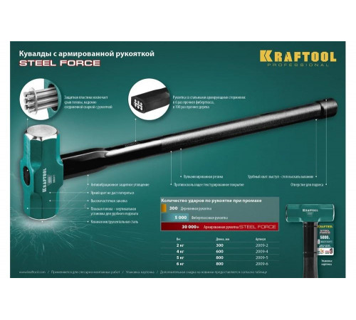 KRAFTOOL 4 кг, c армированной рукояткой, кувалда 2009-4 KRAFTOOL 4 кг, c армированной рукояткой, кувалда 2009-4