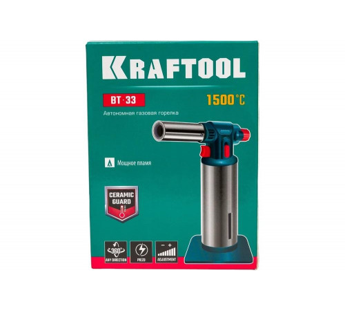 KRAFTOOL BT-33, автономная портативная газовая горелка с пьезоподжигом, 1500 °С 55508 KRAFTOOL BT-33, автономная портативная газовая горелка с пьезоподжигом, 1500 °С 55508