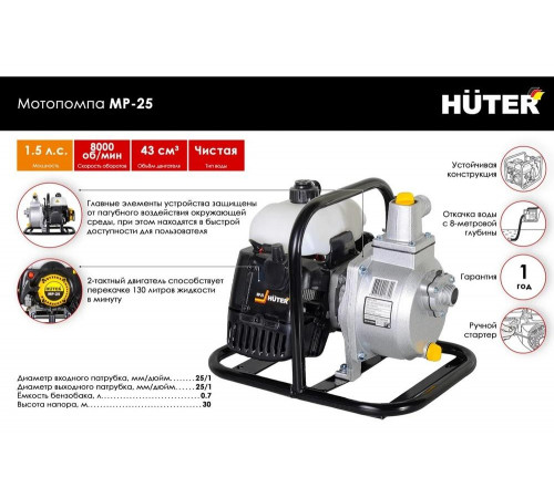 Мотопомпа бензиновая HUTER MP-25 Мотопомпа бензиновая HUTER MP-25