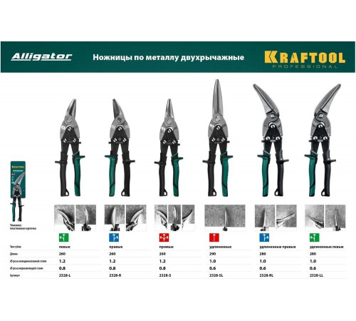 KRAFTOOL 280 мм, правые удлинённые ножницы по металлу Alligator 2328-RL KRAFTOOL 280 мм, правые удлинённые ножницы по металлу Alligator 2328-RL