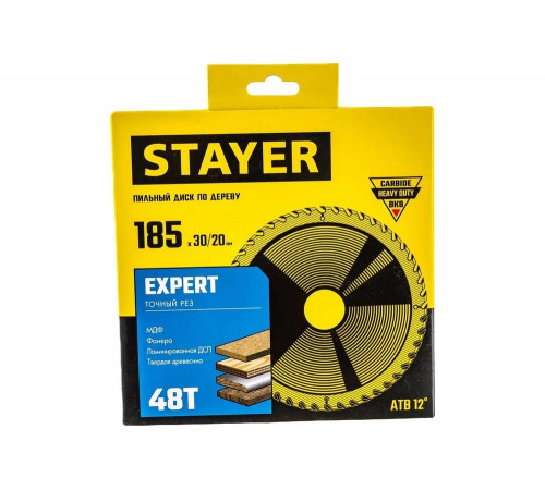 Диск пильный по дереву Точный рез (185x30/20 мм; 48T) Stayer 3682-185-30-48_z01 Диск пильный по дереву Точный рез (185x30/20 мм; 48T) Stayer 3682-185-30-48_z01