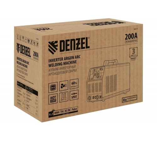 Аппарат инверторной аргонодуговой сварки Denzel itig-200 AC/DC mix pulse, 200 А 94319 Аппарат инверторной аргонодуговой сварки Denzel itig-200 AC/DC mix pulse, 200 А 94319