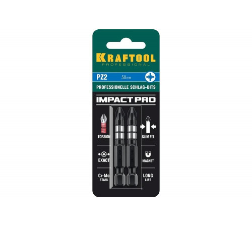 Ударные биты KRAFTOOL Impact Pro PZ2, 50 мм, 2 шт 26193-2-50-S2