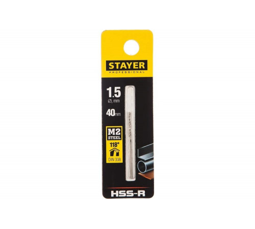 STAYER Ø 1.5 х 40 мм, сверло спиральное по металлу 29602-1.5 Professional