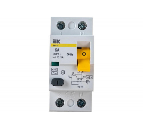 Узо IEK ВД1-63 2п, AC, 16А, 10мА Узо IEK ВД1-63 2п, AC, 16А, 10мА