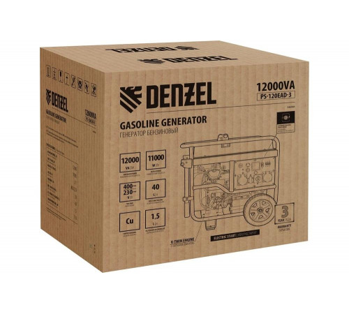 Бензиновый генератор Denzel PS-120EAD-3 12 кВт, 230/400 В, 40 л, разъём ATS, переключение режима, электростартер 946984 Бензиновый генератор Denzel PS-120EAD-3 12 кВт, 230/400 В, 40 л, разъём ATS, переключение режима, электростартер 946984