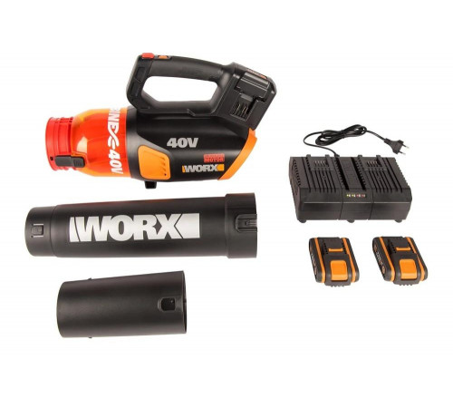 Аккумуляторная бесщеточная воздуходувка WORX 40В, 2х2.0 Ач, двойное ЗУ 2x2A WG584E Аккумуляторная бесщеточная воздуходувка WORX 40В, 2х2.0 Ач, двойное ЗУ 2x2A WG584E