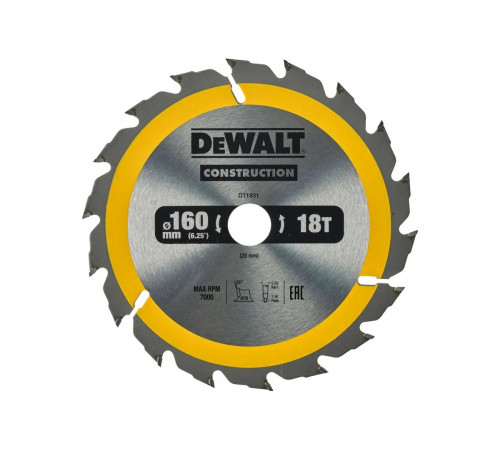 Пильный диск DEWALT CONSTRUCTION DT1931, 160/20 мм, 18Z DT1931-QZ