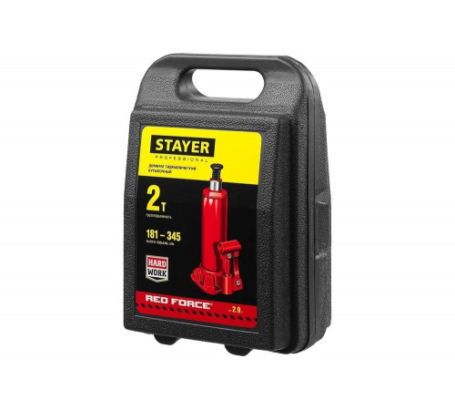 STAYER 2 т, 181-345 мм, домкрат бутылочный гидравлический в кейсе RED FORCE 43160-2-K_z01 Professional STAYER 2 т, 181-345 мм, домкрат бутылочный гидравлический в кейсе RED FORCE 43160-2-K_z01 Professional
