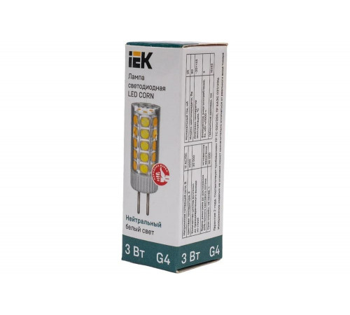 Светодиодная лампа IEK corn капсула 3вт 12в 4000к керамика g4 LLE-CORN-3-012-40-G4