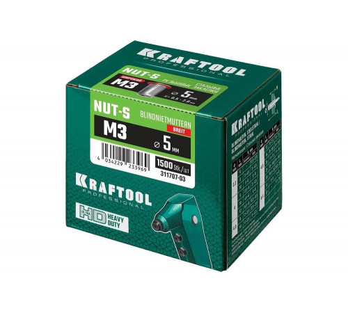 KRAFTOOL М3, 1500 шт., стальные с насечками, резьбовые заклепки Nut-S 311707-03 KRAFTOOL М3, 1500 шт., стальные с насечками, резьбовые заклепки Nut-S 311707-03