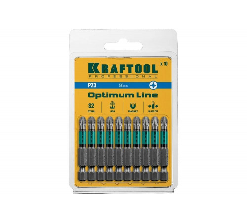 KRAFTOOL PZ3, 50 мм, 10 шт., Cr-Mo сталь, набор бит Optimum Line 26124-3-50-10 KRAFTOOL PZ3, 50 мм, 10 шт., Cr-Mo сталь, набор бит Optimum Line 26124-3-50-10