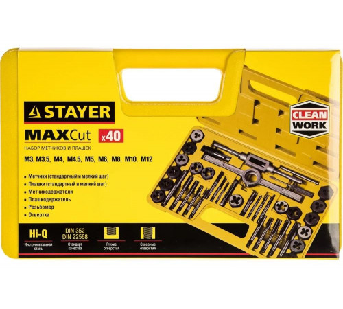 STAYER 40 предметов, легированная сталь, набор метчиков и плашек MaxCut 2805-H40_z01 STAYER 40 предметов, легированная сталь, набор метчиков и плашек MaxCut 2805-H40_z01
