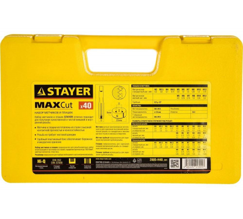 STAYER 40 предметов, легированная сталь, набор метчиков и плашек MaxCut 2805-H40_z01 STAYER 40 предметов, легированная сталь, набор метчиков и плашек MaxCut 2805-H40_z01