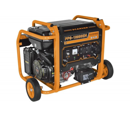 Генератор CARVER PPG-10000ЕM бензин LT-192FA, 7,0/7,5кВт, 220В, бак 33 л,электростартер, колеса, медь 01.020.00031