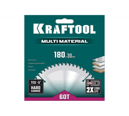 Диск пильный по алюминию KRAFTOOL Multi material 180x30 мм, 60Т 36953-180-30 Диск пильный по алюминию KRAFTOOL Multi material 180x30 мм, 60Т 36953-180-30