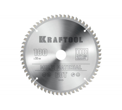 Диск пильный по алюминию KRAFTOOL Multi material 180x30 мм, 60Т 36953-180-30 Диск пильный по алюминию KRAFTOOL Multi material 180x30 мм, 60Т 36953-180-30