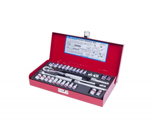 Набор торцевых головок с принадлежностями KING TONY 1/4", двенадцатигранные, 4-12 мм, 5/32"-1/2", 30 предметов 2030CR