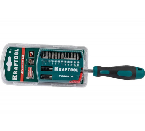 KRAFTOOL 14 шт, отвертка профессиональная с битами 25814
