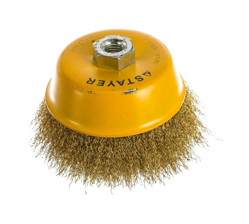 Щетка чашечная PROFESSIONAL (125 мм; М14; витая латунированная проволока 0.3 мм) для УШМ STAYER 35125-125