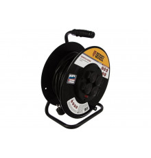 Силовой удлинитель на стальной катушке DENZEL, ПВС 3х2,5 мм, 30м, 4 розетки, 16А, 95984