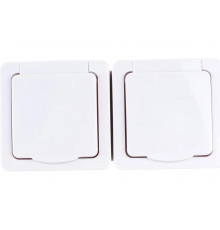 Двухместная розетка IEK с заземляющим контактом, с крышкой, для открытой установки РСб22-3-ГПБб IP54 ERMP22-K01-16-54-EC