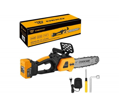 Пила цепная аккумуляторная бесщеточная DEKO DKCHS 20, 12, 20В, 1x5.0Ач, з/у 085-2001