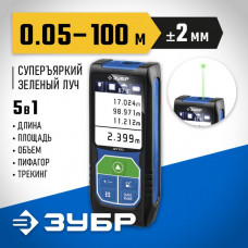 ЗУБР дальность 100 м, точность 2 мм, класс защиты IP54, лазерный дальномер 34923