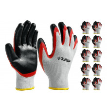 Трикотажные перчатки с двойной обливной ладонью из латекса ЗУБР р. L-XL, 10 пар 11459-K10