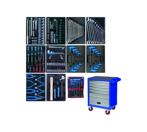 KING TONY 932-000AMB Набор инструментов в синей тележке, 173 предмета