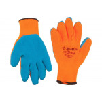 Утепленные, акриловые перчатки с рельефным латексным покрытием Зубр ЭКСПЕРТ 10 класс, сигнальный цвет, р.L-XL 11465-XL