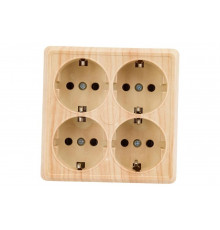 Четырехместная розетка IEK РС24-3-ОС, с заземляющим контактом, 16А, открытой установки, ОКТАВА, сосна ERO41-K03-16-DC