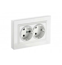2-местная розетка IEK Brite рс12-3-брб с заземлением, без защитных шторок, 16А, в сборе, белый BR-R21-16-K01-F