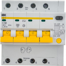 Дифференциальный автомат IEK АД-14 4п, 7.5 мод, C 50 A, 30 мA, AC, 4.5 kA