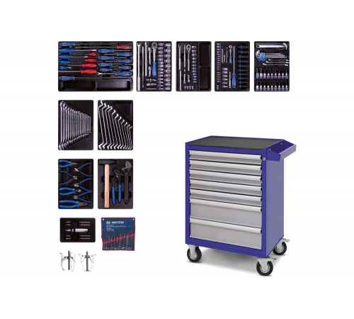 Набор инструментов "BASTION" в синей тележке, 204 предмета KING TONY 934-100AMB