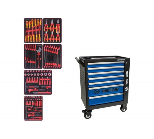 Набор инструментов KING TONY "HIGH VOLTAGE" в чёрной тележке, 117 предметов 9G35-117MRVE