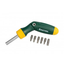 Реверсивно-рычажная отвертка с битами BIT-LOCK KRAFTOOL 26150-H7