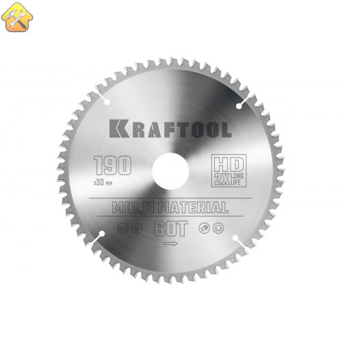 Диск пильный по алюминию KRAFTOOL Multi material 190x30 мм, 60Т 36953-190-30