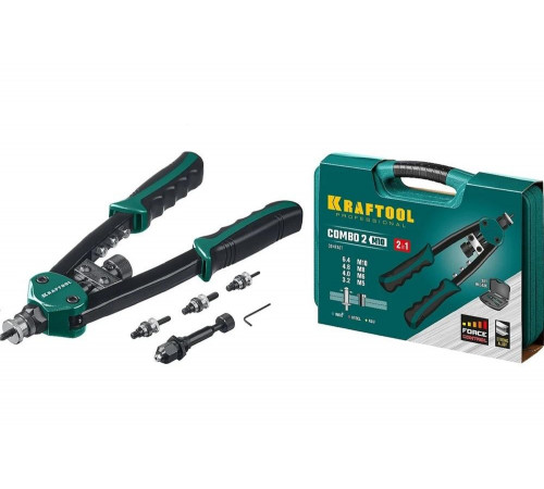 KRAFTOOL резьбовые заклепки М5-М10, вытяжные 3.2-6.4 мм из алюминия, стали, нерж. стали, заклепочник 31181