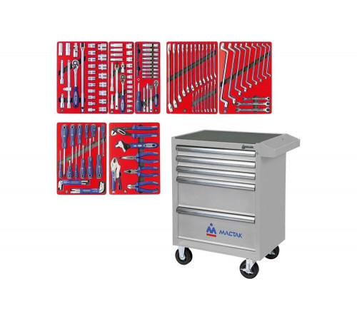 Набор инструментов в серой тележке MACTAK СТАРТ 161 предмет 52-05161G