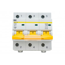 Автоматический выключатель IEK ВА47-100, 3Р, 40А, 10кА, характеристика D MVA40-3-040-D