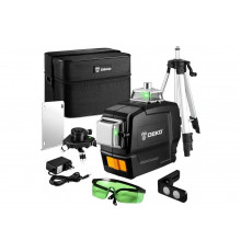 Лазерный самовыравнивающийся уровень DEKO DKLL12PG1 360/3 SET2, зеленый луч, 12 линий, штатив 1.2 м 065-0235