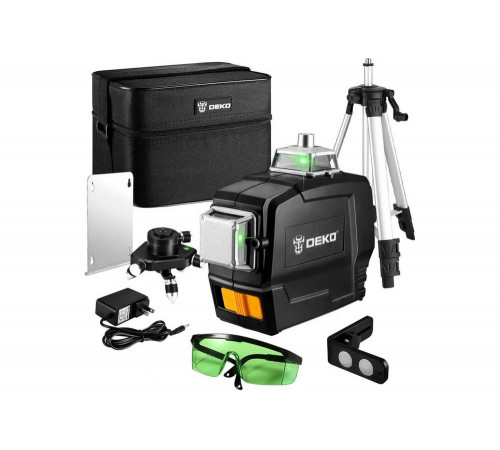 Лазерный самовыравнивающийся уровень DEKO DKLL12PG1 360/3 SET2, зеленый луч, 12 линий, штатив 1.2 м 065-0235