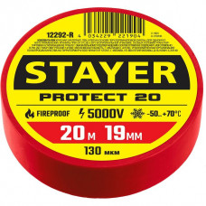 STAYER 19 мм, 20 м, цвет красный, изолента ПВХ не поддерживает горение Protect-20 12292-R