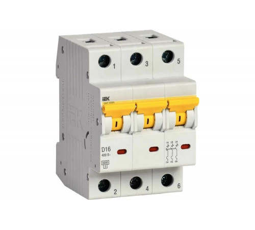 Автоматический выключатель IEK ВА47-60МА без теплового расцепителя 3P 16А 6кА D MVA33-3-016-D